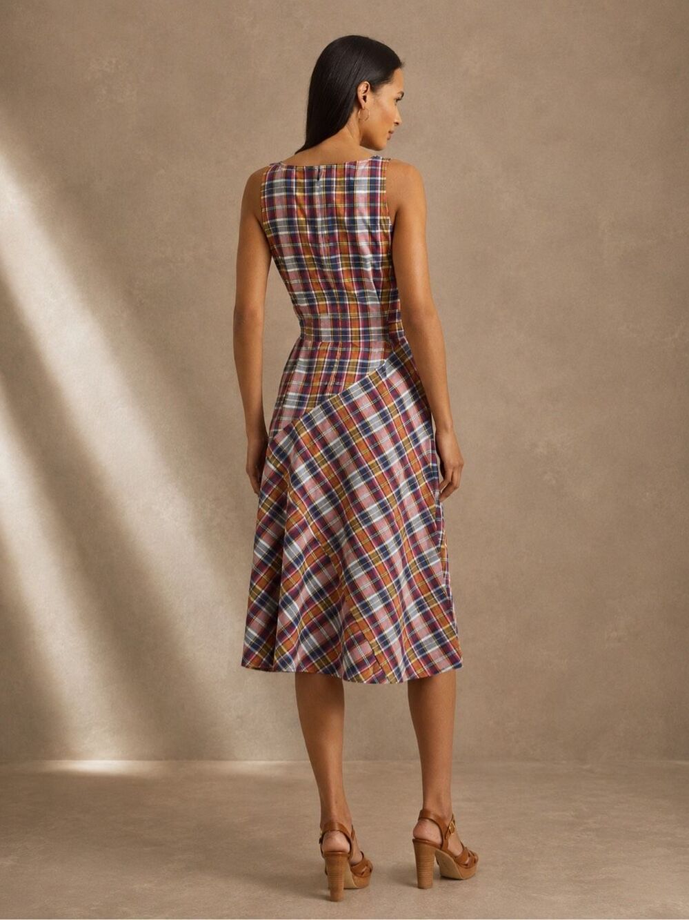 Lauren Ralph Lauren Size 10 NWT Madras Plaid Cotton A-Line Midi Dress - Picture 5 of 10